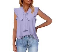 Cocila Sport Tank Top Damen -Tanktops Für Frauen, Lässig, Solide, Ärmellose Chiffon-Blusen, Rüschen, Elegante Weste Damenjacke Olivgrün (Purple, M) Sommer Weißes Oberteil Basic Tops Party Sexy