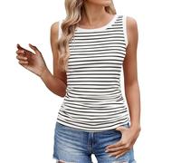 Cocila Sport Tank Top Damen Womens Sleeveless Round Neck Contrast Slim Casual Striped Summer Blouse Gelbes (White, XXL) Sommertop Pinkes Sommer Rot Oberteile Shirt Ärmellos Elegant Tops Weiß