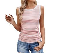 Cocila Sport Tank Top Damen Womens Sleeveless Round Neck Contrast Slim Casual Striped Summer Blouse Gelbes (Pink, L) Elegant Weiß Weißes Tops Für Sommer Bluse Lange T-Shirt Ärmellos Große Größen