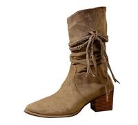 Cocila Stiefeletten Damen für Den Overknee-Stiefel Mit Dickem Absatz Herbst | Wadenhohe Stiefel Winterstiefeletten Winter Schuhe Schnür Boots for Women Festival Womens Breite Waden Elegant Chelsea