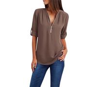 Cocila T Shirt Damen Elegant Damen Damen Kleidung Lockeres Hemd Chiffon Reißverschluss Lange Ärmel Übergröße Tops Jagdbluse Damen Chiffon Blusen T Shirt Damen Figurumspielend