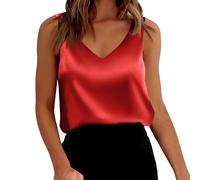 Cocila Tank Top Damen Ärmellos Tops Seidensatin-Tanktops Mit V-Ausschnitt, Lässig, Einfarbig, Sexy, Ärmellos, Camisole-Blusen, Basic-Arbeitshemd Fitness (Rd1, XL) Gelb Sommer Ärmellose