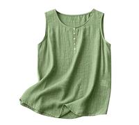Cocila Tank Top Damen Sommer Cotton Linen Tops for Womens Comfy Wear Summer Sleeveless Crewneck Shirt Casual Blouse Loose Fit Sexy Rotes Kleid (Light Green, M) Blau Pink Blusen Tanktop Basic