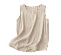 Cocila Tank Top Damen Sommer Cotton Linen Tops for Womens Comfy Wear Summer Sleeveless Crewneck Shirt Casual Blouse Loose Fit Sexy Rotes Kleid (Beige, L) Weißes Elegant Blusentops Weisses Basic