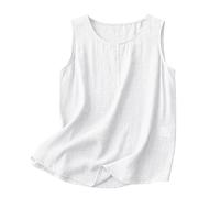 Cocila Tank Top Damen Sommer Cotton Linen Tops for Womens Comfy Wear Summer Sleeveless Crewneck Shirt Casual Blouse Loose Fit Sexy Rotes Kleid (White, L) Locker Weißes T-Shirts Und Tanktops Für