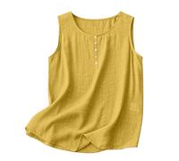 Cocila Tank Top Damen Sommer Cotton Linen Tops for Womens Comfy Wear Summer Sleeveless Crewneck Shirt Casual Blouse Loose Fit Sexy Rotes Kleid (Yellow, S) Schwarz Weiß Basic Pinkes Kurz Locker