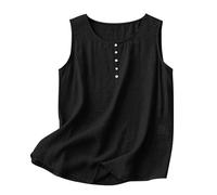Cocila Tank Top Damen Sommer Cotton Linen Tops for Womens Comfy Wear Summer Sleeveless Crewneck Shirt Casual Blouse Loose Fit Sexy Rotes Kleid (Black, XL) Rot Schwarze Basic Schwarz Tshirt