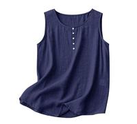 Cocila Tank Top Damen Sommer Cotton Linen Tops for Womens Comfy Wear Summer Sleeveless Crewneck Shirt Casual Blouse Loose Fit Sexy Rotes Kleid (Navy, S) Bluse Ärmellos Schwarz Elegant Weiß Große