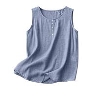 Cocila Tank Top Damen Sommer Cotton Linen Tops for Womens Comfy Wear Summer Sleeveless Crewneck Shirt Casual Blouse Loose Fit Sexy Rotes Kleid (Light Blue, S) Tshirt Ärmellos Pink Ärmelloses