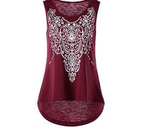 Cocila Weste Mode Plus Size O-Neck Frauen Print Casual Ärmellos Unregelmäßiger Saum Weste T-Shirt Tank Tops Gr. Large, rot