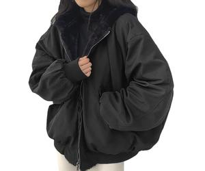 Cocila Winterjacke Damen Wintermantel Zip Übergangsjacke Langarm Bomberjacke Warm Fleece Gefütterter Doppelseitige Winter Mantel Jacke Outdoorjacke
