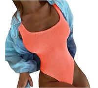 Cockjun Damen-Badeanzug mit geknittertem Tuch, Fluoreszierende Farbe, modisch, einteilig, Badeanzug, Damen, Crinkle Wave, fluoreszierend, modisch, einteilig, Badeanzug, Orange L