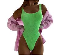 Cockjun Damen Einteiliger Badeanzug Crinkle Tuch Welle Fluoreszierende Mode Einteilige Bademode Ärmellos Strandmode