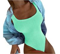 Cockjun Damen Falten Tuch Welle Fluoreszierende Farbe Mode Einteiliger Badeanzug Badeanzug Damen Crinkle Tuch Welle Fluoreszierend Mode Einteiliger Badeanzug Bademode Mintgrün XXL