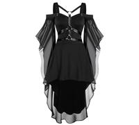 Cocktail Kleider Damen Plus Size Fashion Gothic Midikleid Mit Langen Weiten Ärmeln A Linie Party Kleid im Retro Karneval und viktorianische Partys Ballkleid