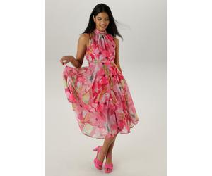 Cocktailkleid ANISTON SELECTED, Damen, Gr. 46, N-Gr, pink, rosa, hellpink, kiwigrün, schwarz, gelb, Chiffon, Obermaterial: 100% Polyester. Futter: 100% Polyester, bedruckt, geblümt, figurumspielend wa