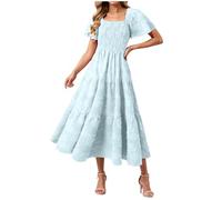 Cocktailkleid Damen Elegant 1950er Knielang Hochzeitkleid Festlich Midilang A-Line Swing Kleid Rockabilly Retro Kleider V-Ausschnitt Faltenrock Kurzarm Abendkleider Hochzeit Vintage Partykleid Sommer