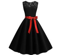Cocktailkleid Damen Elegant - 50er Jahre Kleider 1950er Vintage Retro Rockabilly Kleid V-Ausschnitt Spitzen Faltenrock Swing Cocktailkleider Partykleid Abendkleid Ballkleid