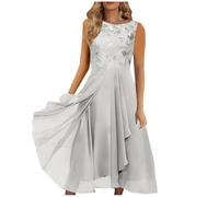 Cocktailkleid Damen Elegant Chiffon Spitze Abendkleid Sommerkleid für Hochzeit Jugendweihe Kleid Weiß M