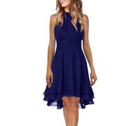 Cocktailkleid Damen Elegant Einfarbig Chiffon Neckholder Ärmelloses Kurz Kleid Rüschen Swing Kleid Abendkleider Party Kleid Clubkleid Ballkleid Sommer Kleid Minikleid für Party