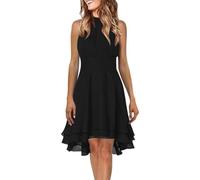 Cocktailkleid Damen Elegant Einfarbig Chiffon Neckholder Ärmelloses Kurz Kleid Rüschen Swing Kleid Abendkleider Party Kleid Clubkleid Ballkleid Sommer Kleid Minikleid für Party