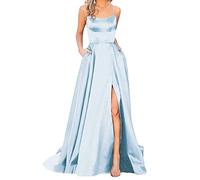 Cocktailkleid Damen Elegant für Hochzeit Lange Abendkleider Abschlusskleider Festlich Kleider Hochzeitsgast Satin Abendkleid Ballkleider Brautkleid Große Größen Blau Weiße Grün Schwarz Rotes