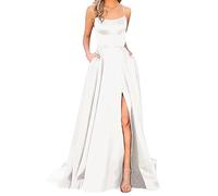 Cocktailkleid Damen Elegant für Hochzeit Lange Abendkleider Abschlusskleider Festlich Kleider Hochzeitsgast Satin Abendkleid Ballkleider Brautkleid Große Größen Blau Weiße Grün Schwarz Rotes