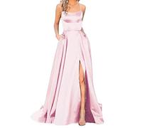 Cocktailkleid Damen Elegant für Hochzeit Lange Abendkleider Abschlusskleider Festlich Kleider Hochzeitsgast Satin Abendkleid Ballkleider Brautkleid Große Größen Blau Weiße Grün Schwarz Rotes