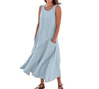 Cocktailkleid Damen Elegant Spaghettiträger Spaghettitrger Boho-Kleid Sommerkleider Große Größen Böhmisch Summer Dress Abendkleider Rundhals Sommerkleid Damen Große Größen Wickelkleider（1-Blue，XL）