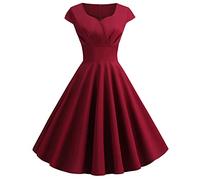 Cocktailkleid Damen Elegant- Vintage Kleider Damen Knielang, Abendkleid Damen Kurz 1950er Retro Rockabilly Faltenrock Swing Einfarbig Festliche Kleid Partykleid Cocktailkleider Brautjungfernkleider