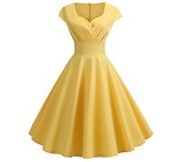 Cocktailkleid Damen Elegant- Vintage Kleider Damen Knielang, Abendkleid Damen Kurz 1950er Retro Rockabilly Faltenrock Swing Einfarbig Festliche Kleid Partykleid Cocktailkleider Brautjungfernkleider