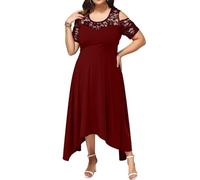 Cocktailkleid Damen Große Größen Lang Hochzeitsgast Kleid Für Mollige Abendkleider Elegant Für Hochzeit Kleider Damen Festlich Spitze Cold Shoulder Partykleid Maxi Festliche Maxikleid Übergröße