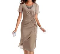 Cocktailkleid Damen Hochzeitsgast Abendkleider Elegant Für Hochzeit Midikleid Damen A Linie Sommerkleid Kurzarm Chiffonkleid Elegante Festlich Sommerkleider Frauen Leicht Und Luftig Abendkleid