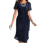 Cocktailkleid Damen Hochzeitsgast Abendkleider Elegant Für Hochzeit Midikleid Damen A Linie Sommerkleid Kurzarm Chiffonkleid Elegante Festlich Sommerkleider Frauen Leicht Und Luftig Abendkleid