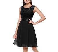 Cocktailkleid Damen Knielang Spitzenkleid Ärmellos Abendkleid 1950er Vintage Retro Rockabilly Chiffon Kleider mit Spitzenmuster Abendkleider Elegant für Frauen Hochzeit Brautjungfernkleider