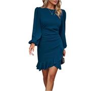 Cocktailkleid Damen Kurz Abendkleider Elegant Für Hochzeit Kleid Damen Langärmeliges Hochzeitsgast Festliche Kleider Curvy Rüschen Partykleid Frauen Plissee Silvesterkleid Einfarbig Elegante