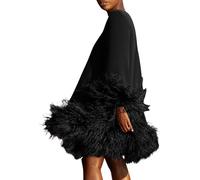 Cocktailkleid Damen Kurz Elegant Langarm Pulloverkleid Vintage Kunstfell Ballkleid Rundhals Einfarbig Abendkleid Langärmeliges Ausgestellte Für Frauen Kleid A Linie Frühlingskleid Winter