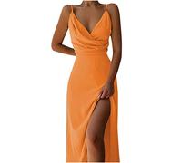 Cocktailkleid Damen Lang Elegant Partykleid Einfarbige Ballkleid Ärmellos Abendkleid mit V-Ausschnitt Hohe Taille Abiballkleid Knöchellang Brautjungfern Kleider Maxikleid mit Schlitz
