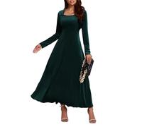 Cocktailkleid Damen Langarm Abendkleider Elegant Für Hochzeit Samtkleid Damen Lang Quadratischer Kragen Ballkleid Frauen Maxi A-Linien Abendkleid Samt High Waist Partykleid Einfarbig
