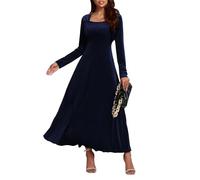 Cocktailkleid Damen Langarm Abendkleider Elegant Für Hochzeit Samtkleid Damen Lang Quadratischer Kragen Ballkleid Frauen Maxi A-Linien Abendkleid Samt High Waist Partykleid Einfarbig
