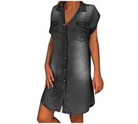 Cocktailkleid Damen Mini Jeanskleid Jeans Hemdkleid Minikleid Ärmelloses Denim Kleid Knielang Sommerkleid Strandkleid Knopfleiste Lang Hemdbluse Hemdkleid Kleider