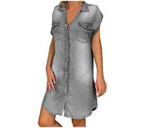 Cocktailkleid Damen Mini Jeanskleid Jeans Hemdkleid Minikleid Ärmelloses Denim Kleid Knielang Sommerkleid Strandkleid Knopfleiste Lang Hemdbluse Hemdkleid Kleider