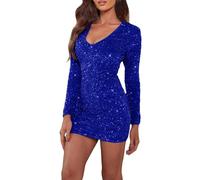 Cocktailkleid Damen Paillettenkleid Glänzend Abendkleider Sexy Fransen Langarm Glitzer Kleid Cocktailkleid Knielang Hochzeit Festlich Kleider Partykleider Elegant