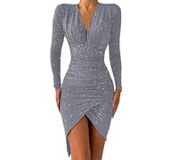 Cocktailkleid Damen Paillettenkleid Glänzend Abendkleider Sexy Fransen Langarm Glitzer Kleid Cocktailkleid Knielang Hochzeit Festlich Kleider Partykleider Elegant