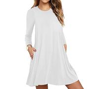 Cocktailkleid Damen Sexy Kleid Damen Für Sex Pullover Damen Elegant Einfarbig A-Linie Kleider Rundhals Knielang Blusenkleid Winter Tunikakleid Casual Sweatkleid Glitzerkleid (White,XL)