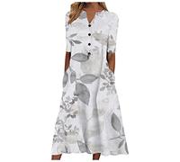 Cocktailkleid Damen Tüllrock Lang Steampunk Kleid V-Ausschnitt Gestreifter Druck Swing Kleid A Linien Sommerkleid Kurzarm Maxikleid Sommerkleid (Grau, 3XL)