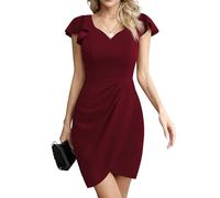 Cocktailkleid Elegant Wickelkleid Bodycon Partykleid - Missufe Damen Minikleid Kurzes Kleider (Weinrot, Mittel)
