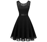 Cocktailkleid für Damen, mittellang, Abendkleid aus Spitze, Chiffon, Pin Up, schick, elegant, ärmellos, sexy, Brautjungfernkleid, Swing, für Ball, Hochzeit, # C - Schwarz, X-Large