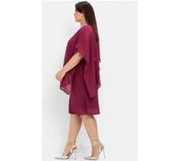 Cocktailkleid SHEEGO "Cocktailkleid", Damen, Gr. 50, Normalgrößen, lila (himbeere), 100% Polyester, unifarben, knielang, V-Ausschnitt, Kleider (56710702-50) himbeere