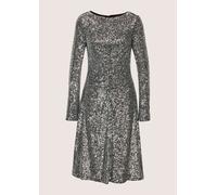 Cocktailkleid MADELEINE "Paillettenkleid Abendkleid mit Glanzeffekt", Damen, Gr. 34, N-Gr, grau (grau, schwarz), Obermaterial: 100% Polyester PES., Modern, tailliert, Kleider, Ärmel mit Schlitz (83045